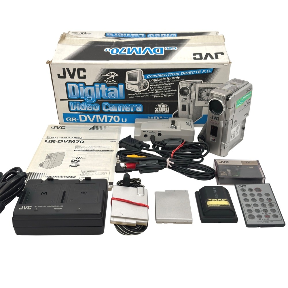 JVC GR-DVM70u Digital CyberCam MiniDV Camcorder 200x Zoom DualCam Silver Bundle